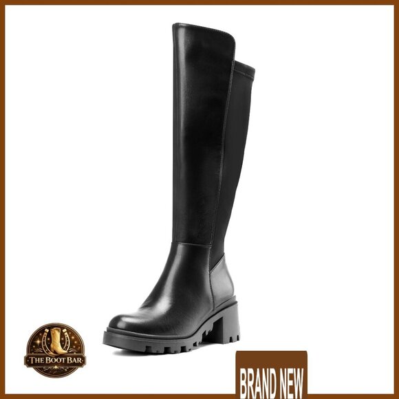 Shoes - Knee High Platform Boots Stretch Round Toe Chunky Y2K Retro Chic Everyday